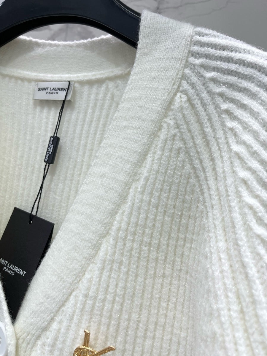 YSL V-Neck Knit Wool Cardigan with Silver Threads 0725022702