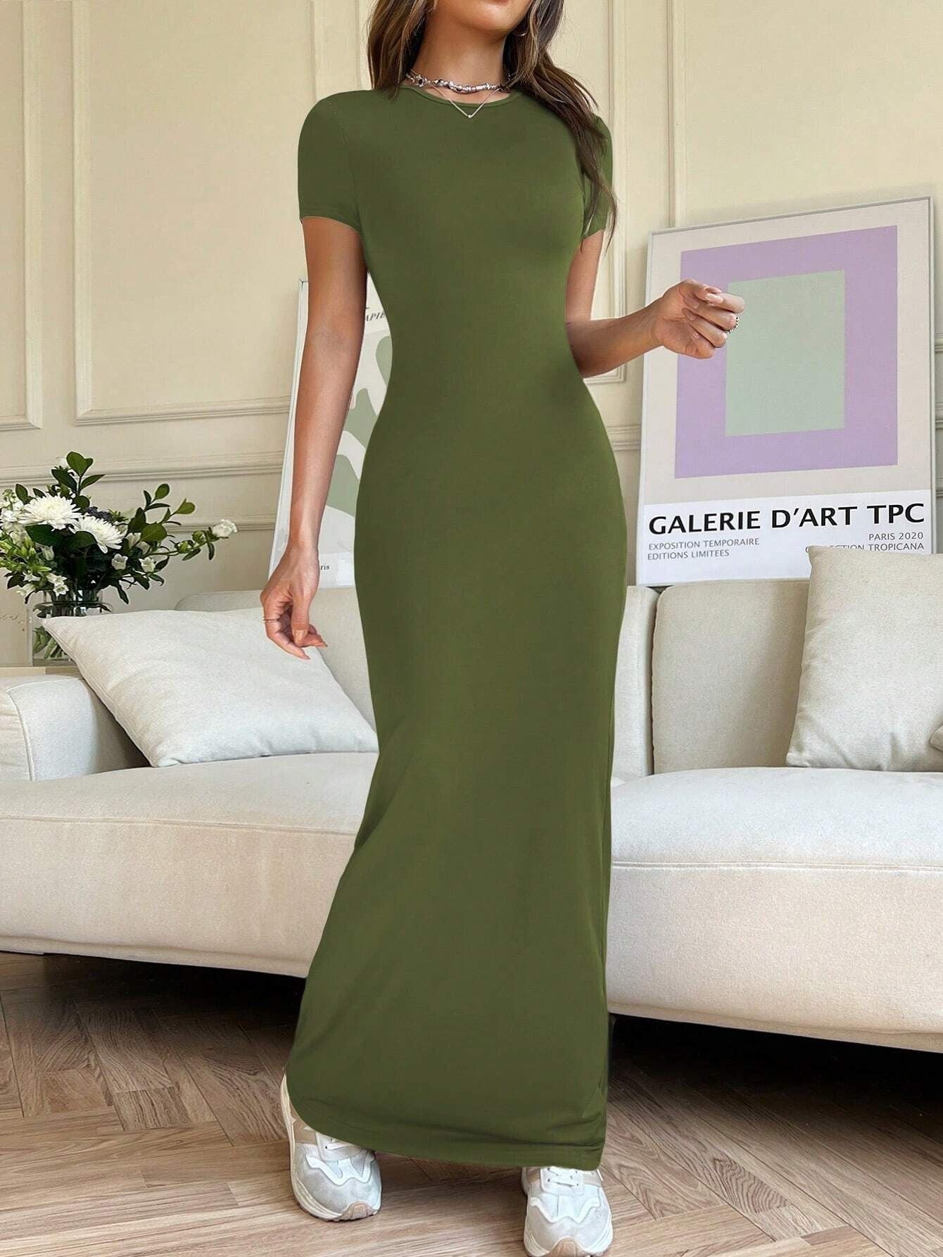Women'S Style Slim Short-Sleeved Hot Girl Arm-Packing Dress