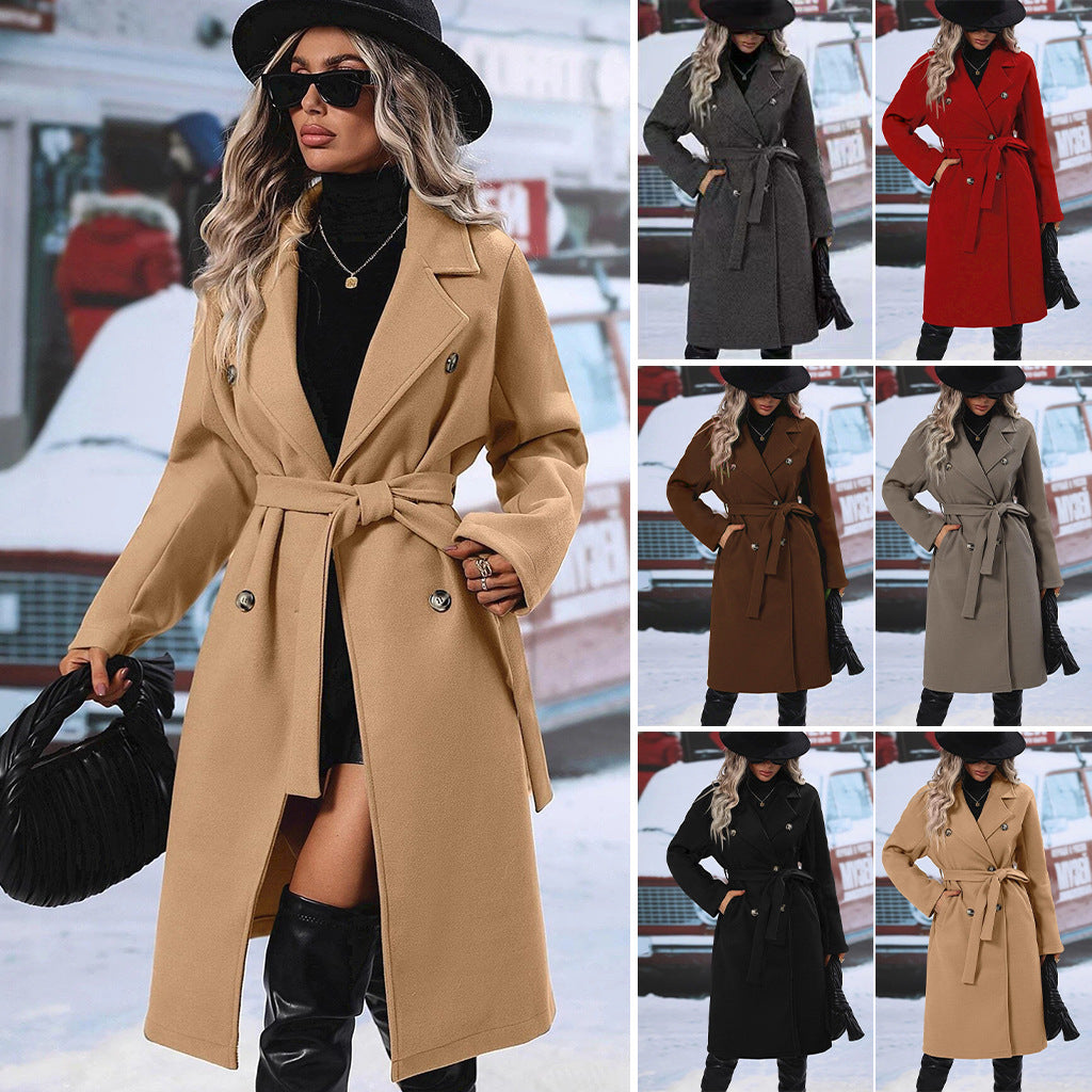 New Style Suit Woolen Double-Breasted Coat For Women
