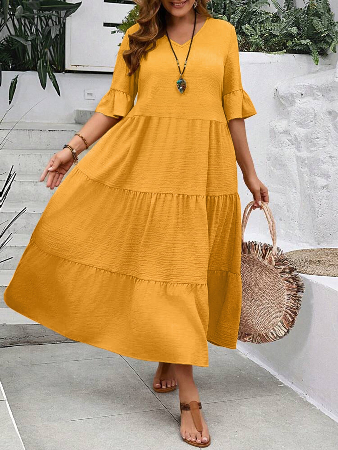 New Model V-Neck Splicing Multi-Color Multi-Code Long Large-Size Dress