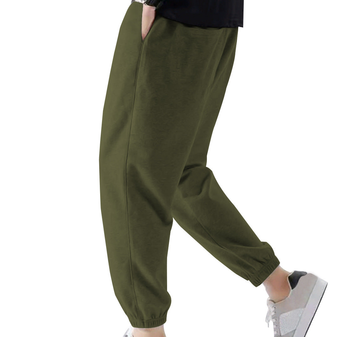 Solid color plus-size men's casual pants, loose lace-up pants