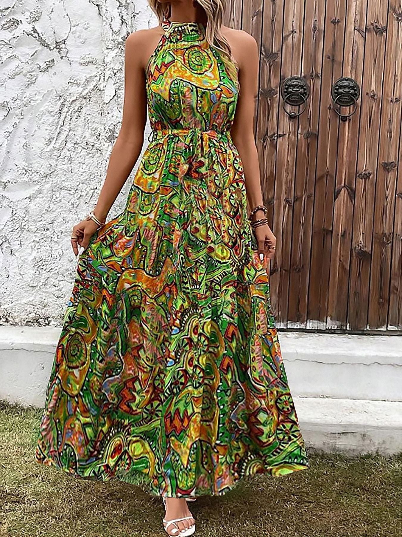 New Bohemian Retro Hammer Neck Dress Women