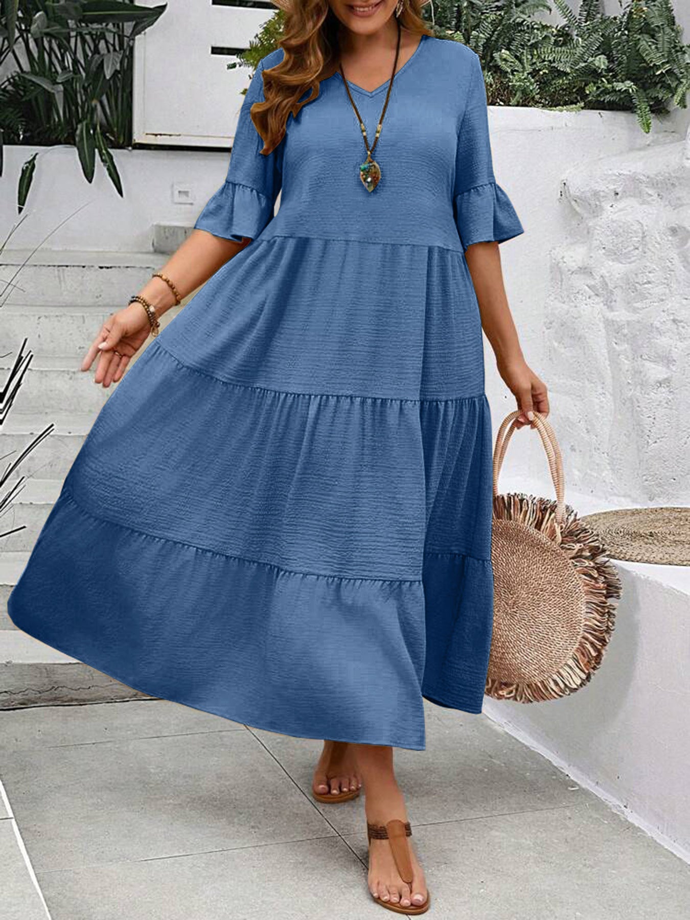 New Model V-Neck Splicing Multi-Color Multi-Code Long Large-Size Dress