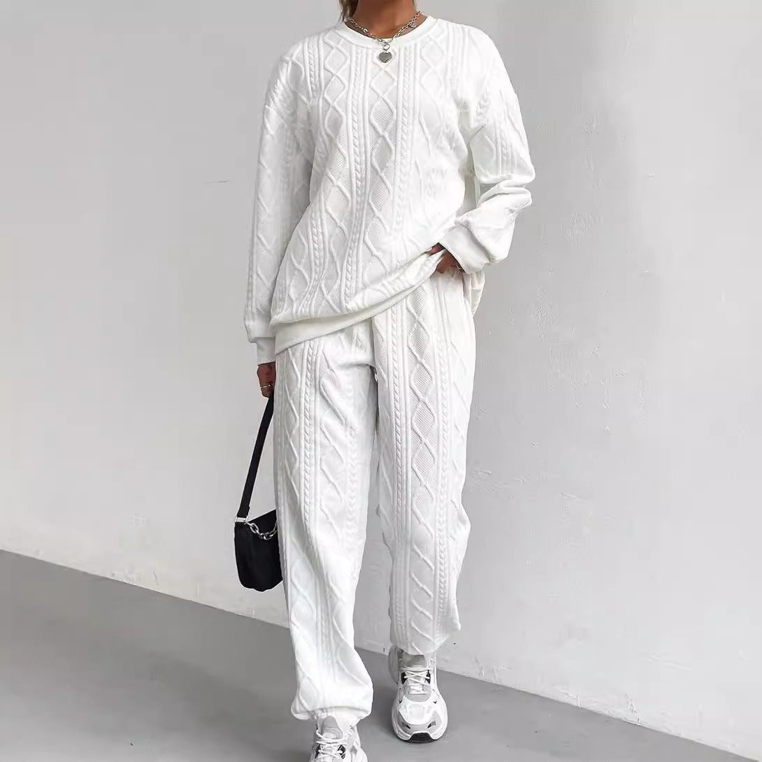 New Fashion Thread Jacquard Trousers Casual Two-Piece Suit For Women