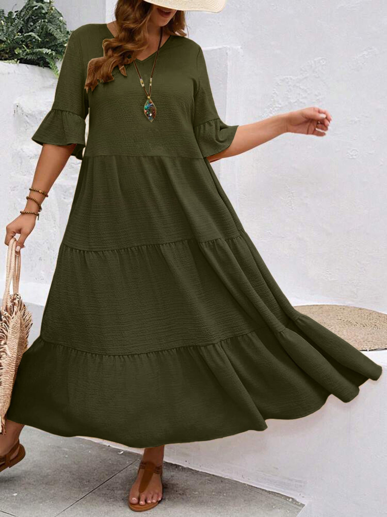 New Model V-Neck Splicing Multi-Color Multi-Code Long Large-Size Dress