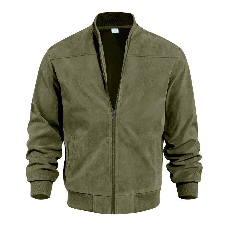 Suede solid-color men's zipper jacket