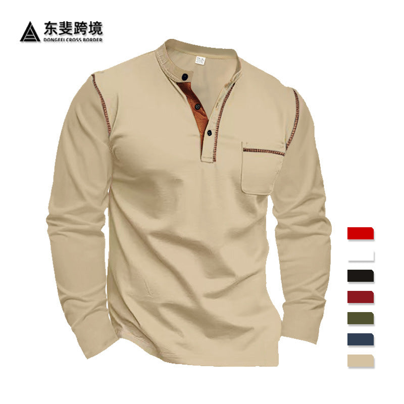 Men's long-sleeved stand-up Polo shirt