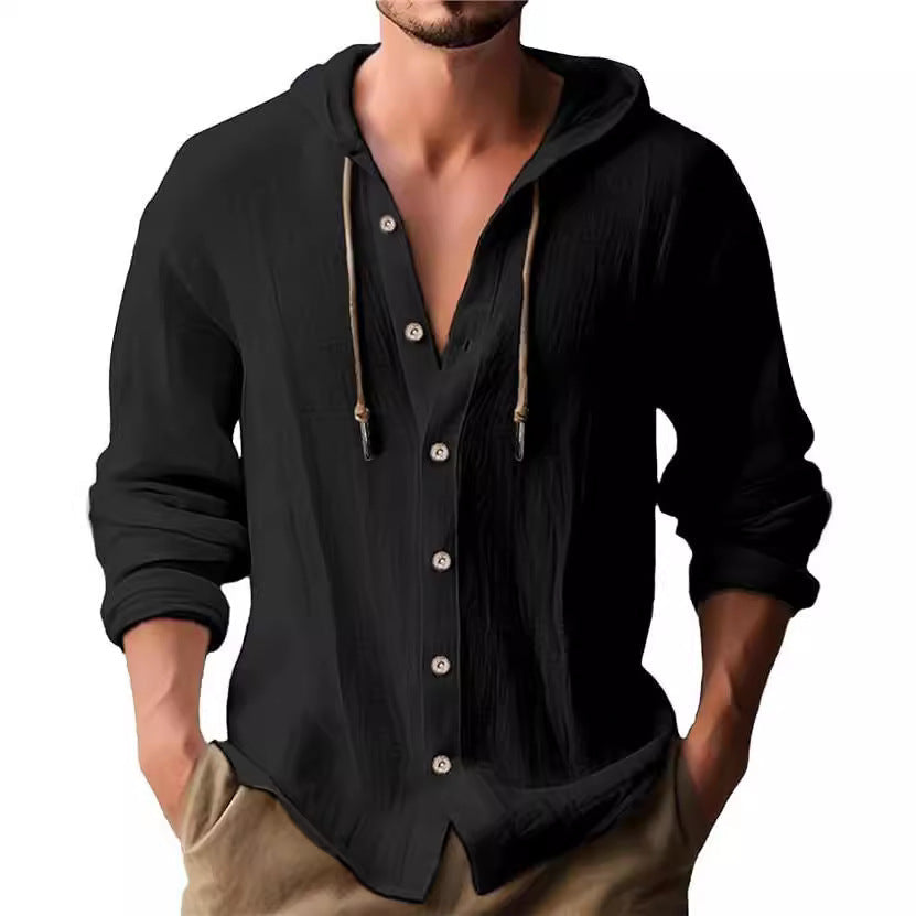 Solid-colored cotton and linen men's top