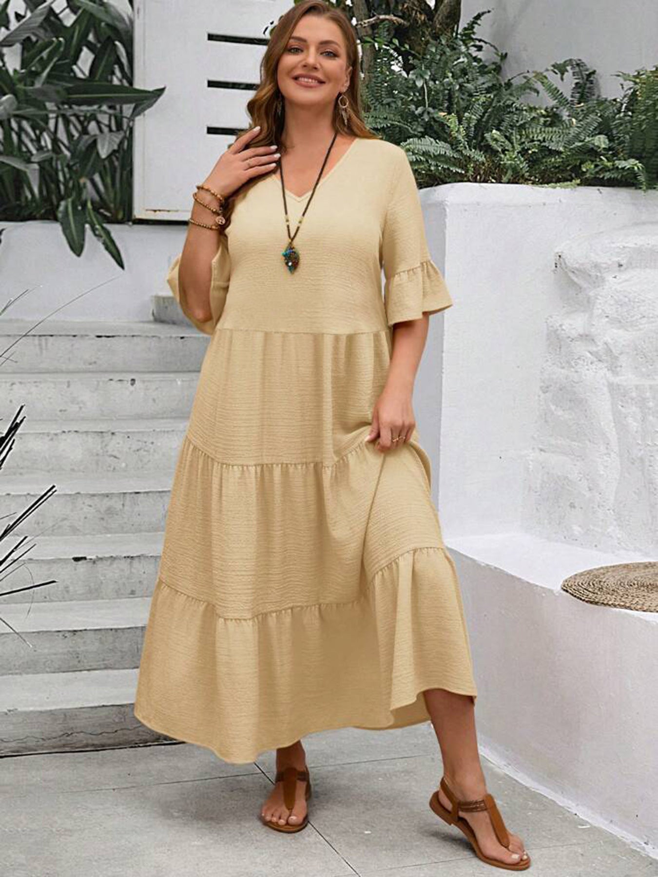 New Model V-Neck Splicing Multi-Color Multi-Code Long Large-Size Dress