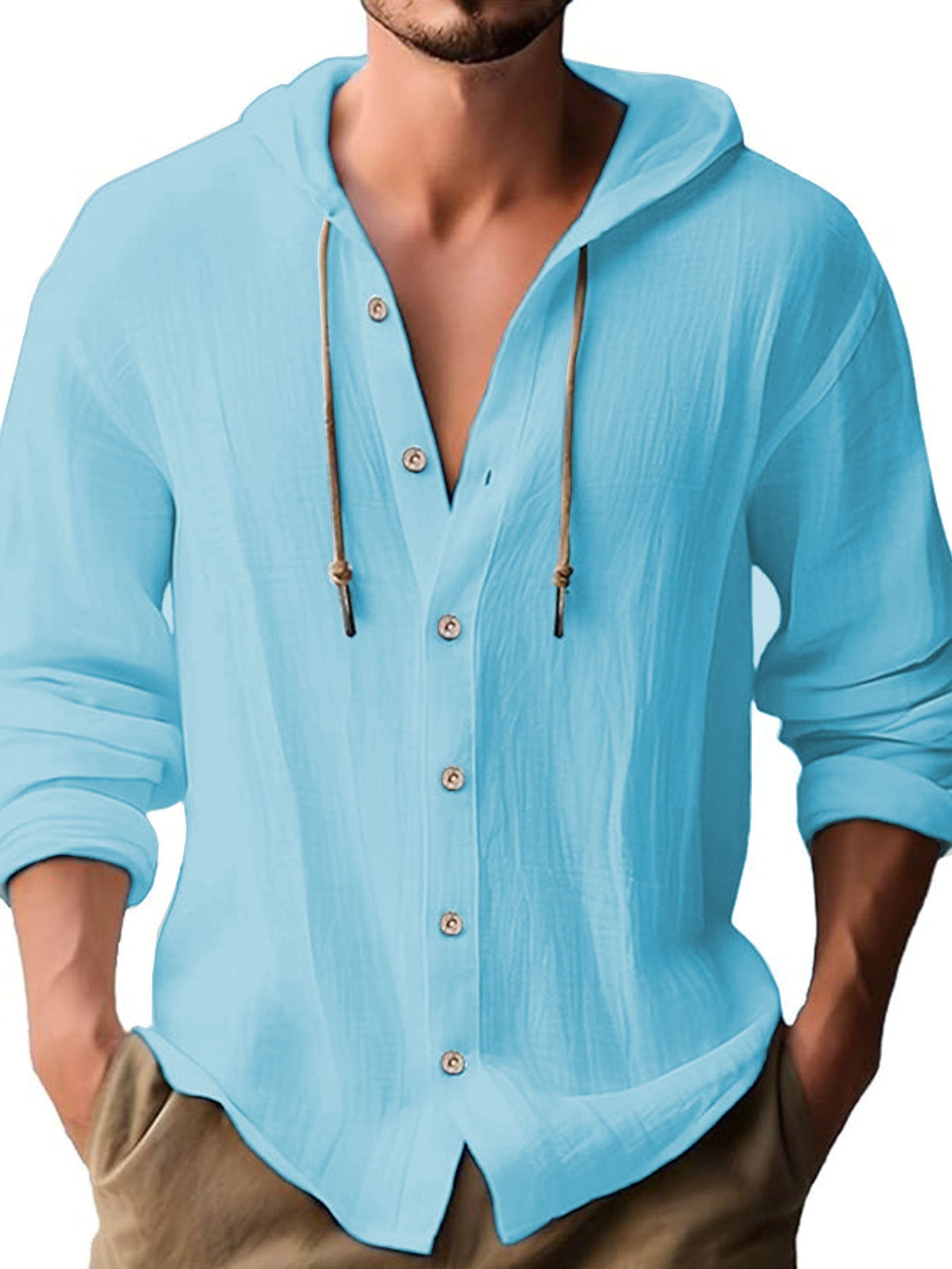 Solid-colored cotton and linen men's top