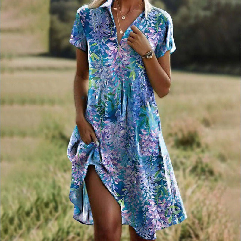 New Fashionable Short-Sleeved Printed Dress For Women