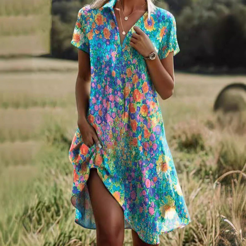New Fashionable Short-Sleeved Printed Dress For Women