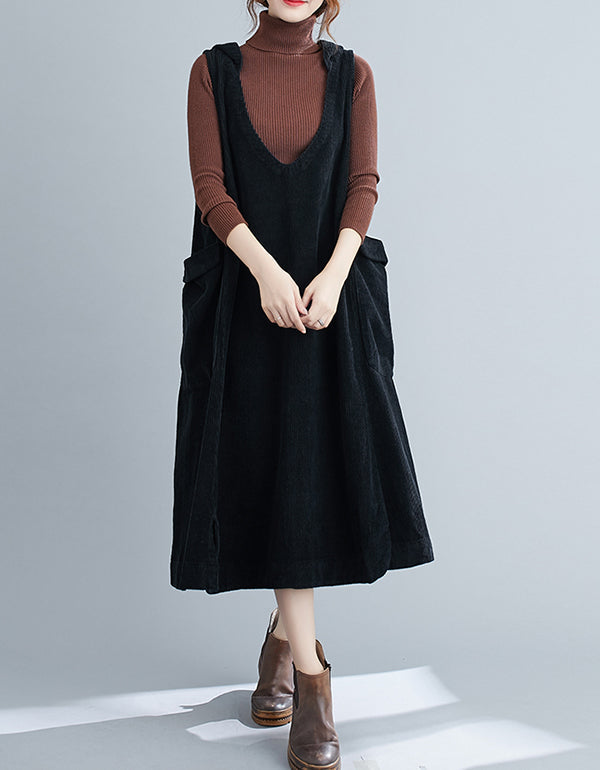 Women's Corduroy Loose Plus-size Hooded Dress