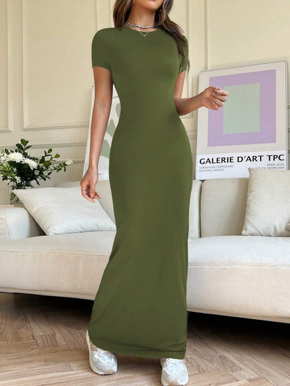 Women'S Style Slim Short-Sleeved Hot Girl Arm-Packing Dress