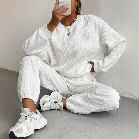 New Fashion Thread Jacquard Trousers Casual Two-Piece Suit For Women