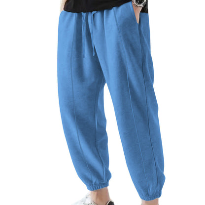 Solid color plus-size men's casual pants, loose lace-up pants