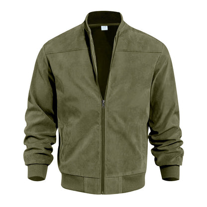 Suede solid-color men's zipper jacket