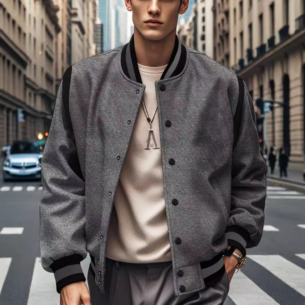 Wool cardigan with buttoned buttons baseball jacket