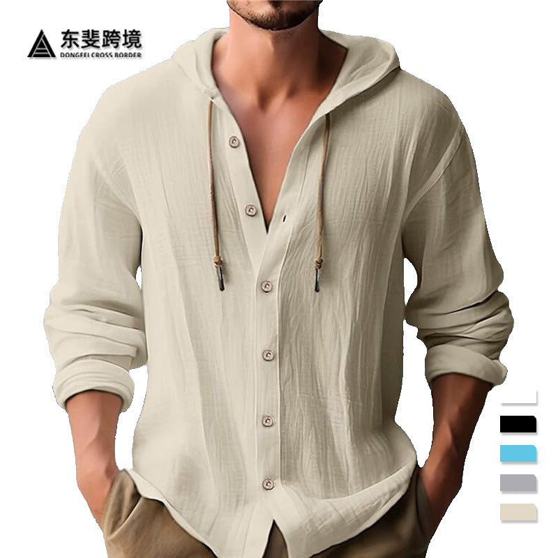 Solid-colored cotton and linen men's top