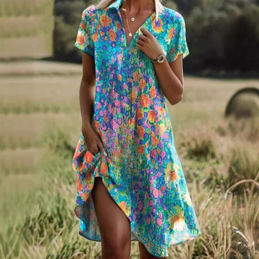 New Fashionable Short-Sleeved Printed Dress For Women
